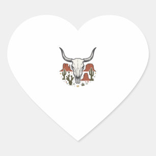 Desert Cow Skull Vintage Southwest Cactus Art Heart Sticker