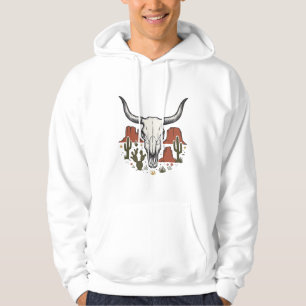 Desert Cow Skull Vintage Southwest Cactus Art Hoodie