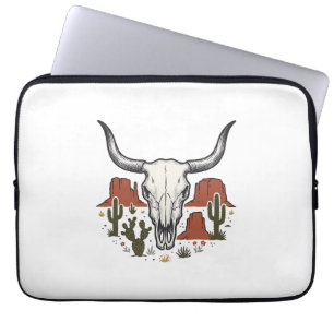 Desert Cow Skull Vintage Southwest Cactus Art Laptop Sleeve