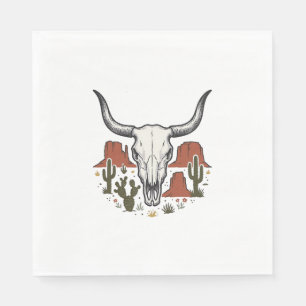 Desert Cow Skull Vintage Southwest Cactus Art Napkin