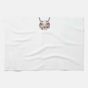 Desert Cow Skull Vintage Southwest Cactus Art Tea Towel