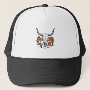 Desert Cow Skull Vintage Southwest Cactus Art Trucker Hat