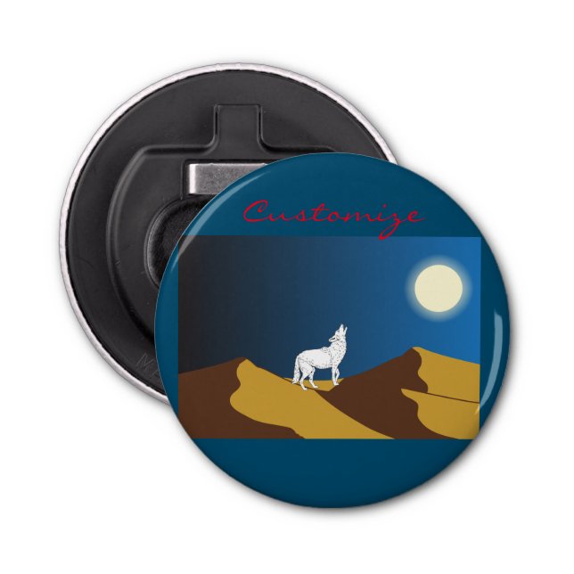 Desert Coyote Howling Full Moon Thunder_Cove Bottle Opener (Front)