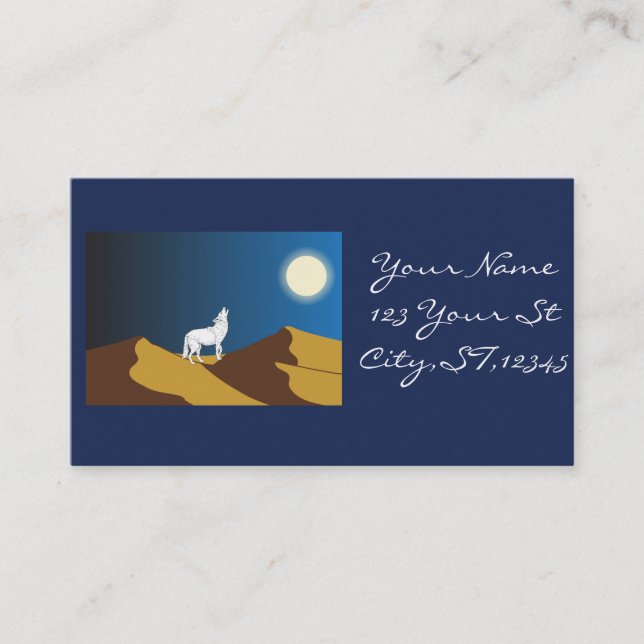 Desert Coyote Howling Full Moon Thunder_Cove Business Card (Front)