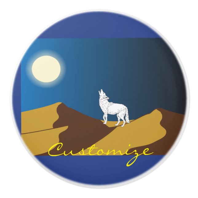 Desert Coyote Howling Full Moon Thunder_Cove Ceramic Knob (Front)