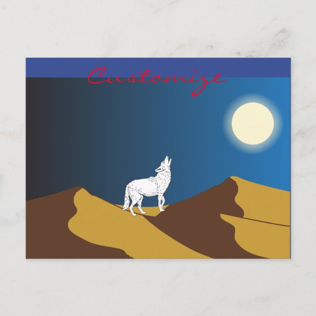 Desert Coyote Howling Full Moon Thunder_Cove Postcard (Front)