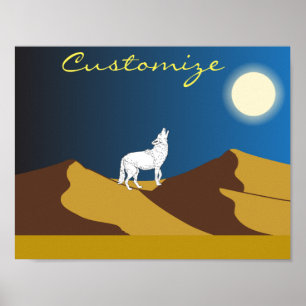 Desert Coyote Howling Full Moon Thunder_Cove Poster