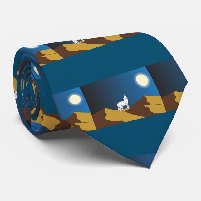 Desert Coyote Howling Full Moon Thunder_Cove Tie (Rolled)