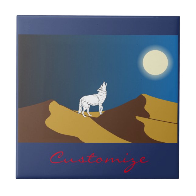Desert Coyote Howling Full Moon Thunder_Cove Tile (Front)