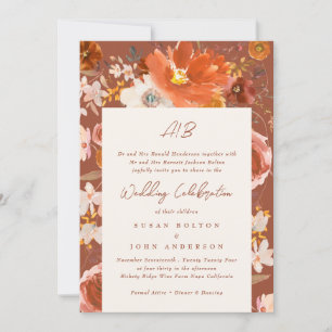 Desert Cream Terracotta Monogram Floral Frame Invitation