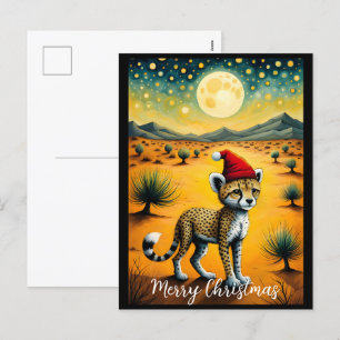 Desert Cute Baby Cheetah Christmas Holiday Postcard