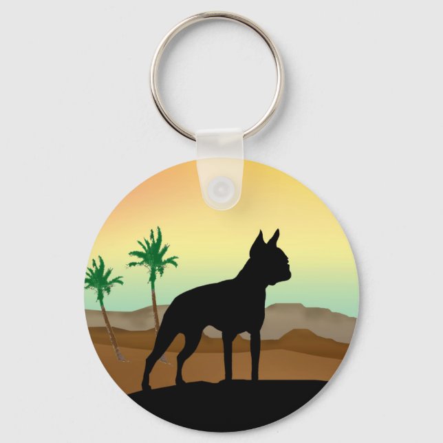 Desert Dog Boston Terrier Key Ring (Front)