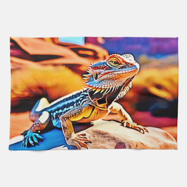Desert Dragon Lizard Design Tea Towel (Horizontal)