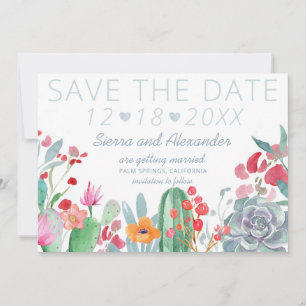 Desert Dream   Boho Cactus Wildflower Wedding Save The Date