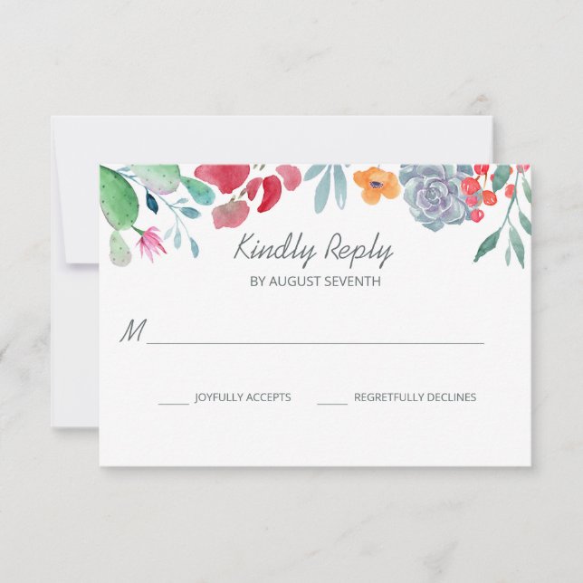 Desert Dream | Boho Watercolor Floral Wedding RSVP Card (Front)