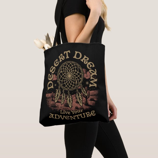 Desert Dream – Live Your Adventure Boho Dreamcatch Tote Bag (Close Up)