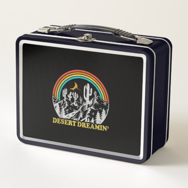 Desert Dreamin Retro Vintage 70s 80s Cactus Metal Lunch Box (Front)