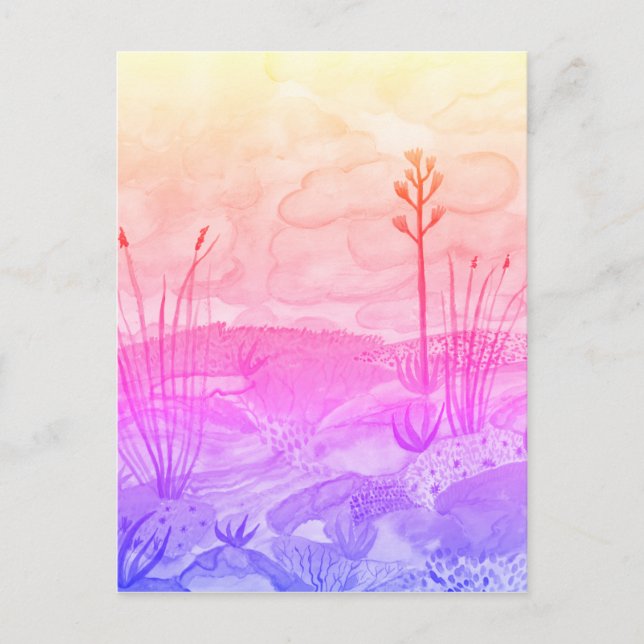 Desert Dreams Watercolor New Mexico Sunset Postcard (Front)