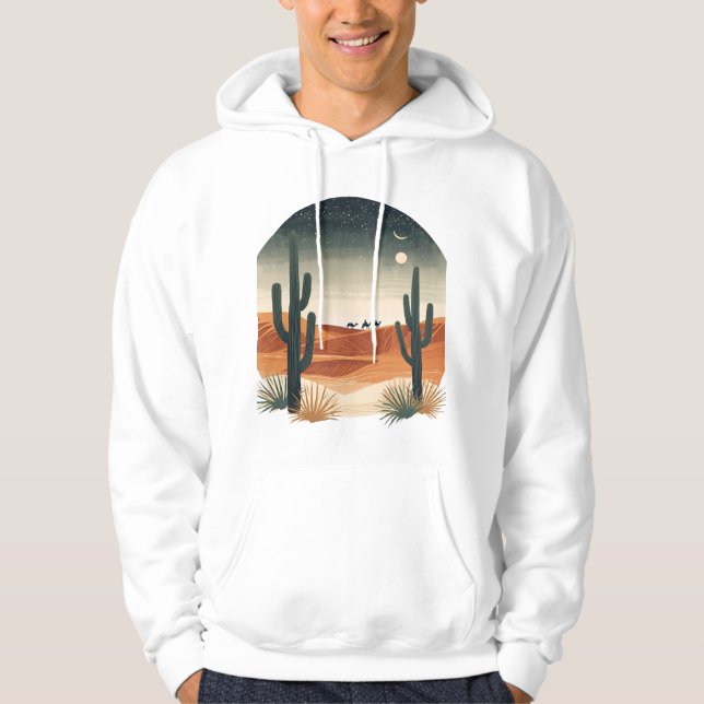 Desert Dreamscape – Boho Nightfall Illustration Hoodie (Front)