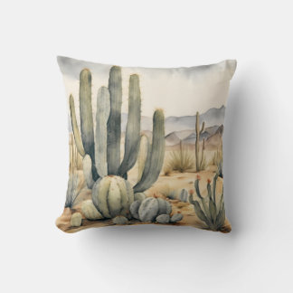 Desert Dreamscape Cactus Watercolor Decorative Cushion