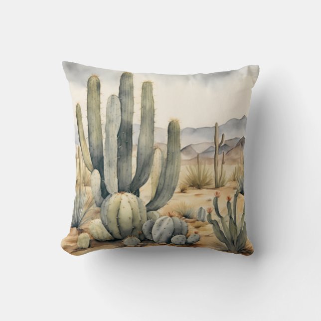 Desert Dreamscape Cactus Watercolor Decorative Cushion (Front)