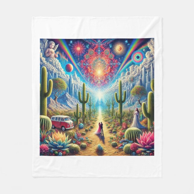 Desert Dreamscape: Oasis of Infinite Wonders Fleece Blanket (Front)