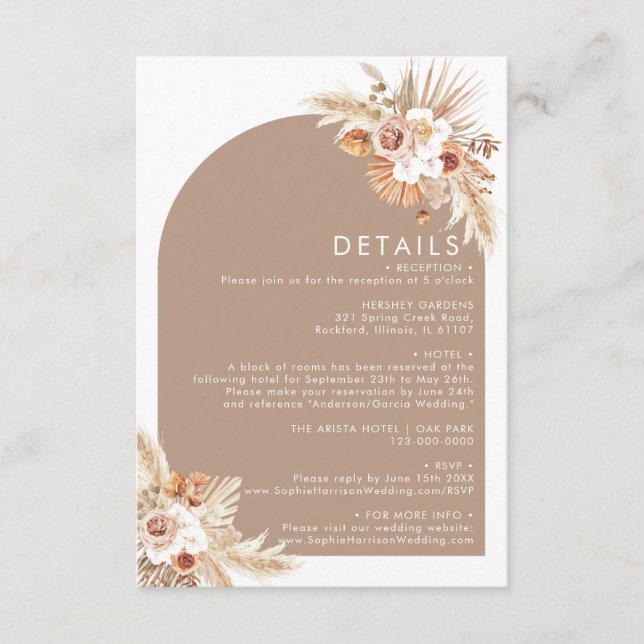 Desert Dried Flower Arch Pampas Terracotta Details Enclosure Card (Front)