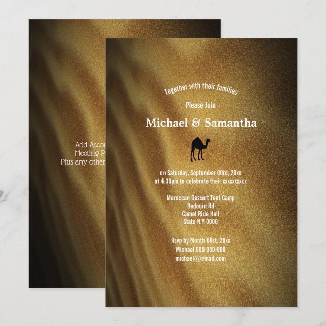 Desert dune weekend away camel ride wedding invitation (Front/Back)