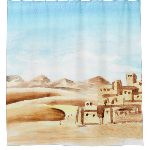 Desert Dunes African City Watercolor Shower Curtain