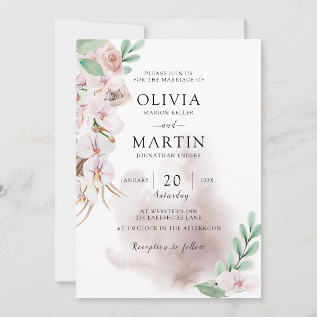 Desert Dust Pink and Sage Wedding Invitation (Front)