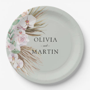 Desert Dust Pink and Sage Wedding Paper Plate