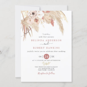 Desert Dusty Rose Boho Pampas Grass Wedding Invitation