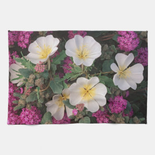 Desert Evening Primrose and Desert Sand Verbena, Tea Towel
