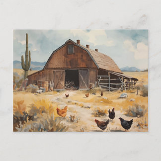 Desert Farmhouse Barn with Chickens Postcard