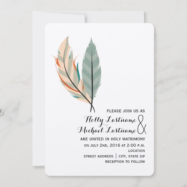 Desert Feather Wedding Invitation (Front)