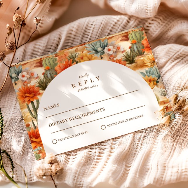 Desert Floral Arch Wedding RSVP Card (Creator Uploaded)