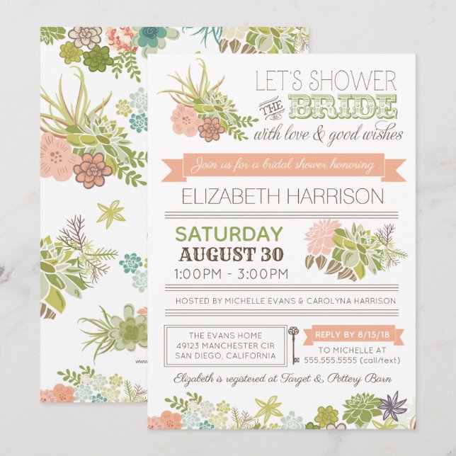 Desert Flower Succulent Bridal Shower Invitation (Front/Back)