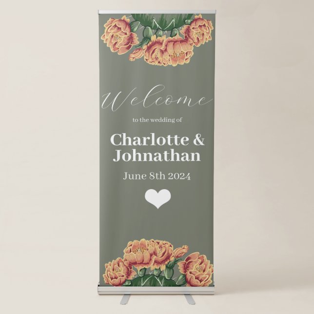 Desert Flowering Cactus Prickly Pear Wedding Retractable Banner (Front)