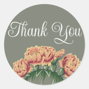 Desert Flowering Cactus Wedding Thank You Script Classic Round Sticker