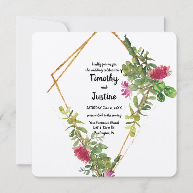 Desert Flowers and Cactus Watercolor Wedding Invitation (Front)