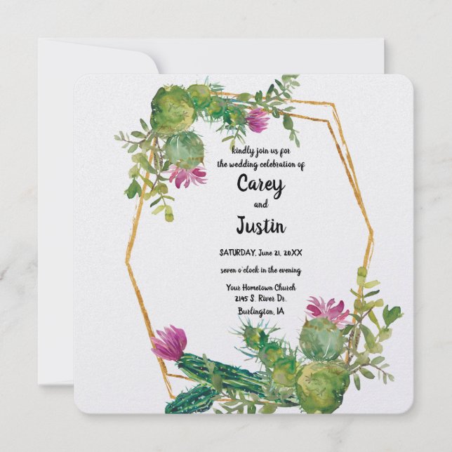 Desert Flowers and Cactus Watercolor Wedding Invitation (Front)