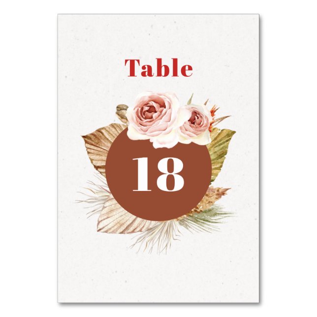 Desert flowers boho floral wedding table number (Front)