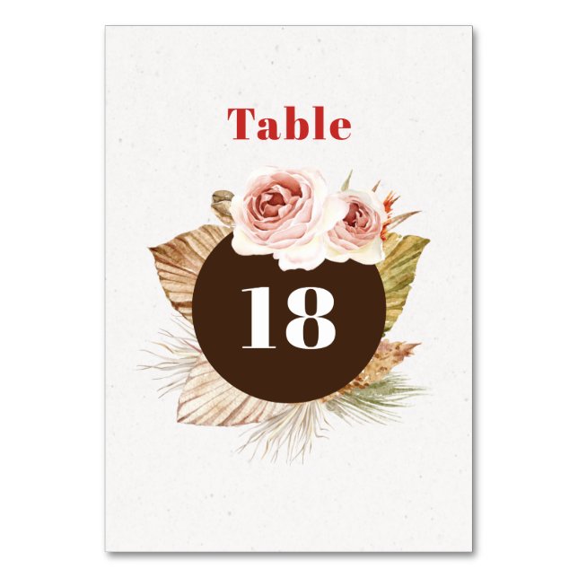 Desert flowers boho floral wedding table number (Front)