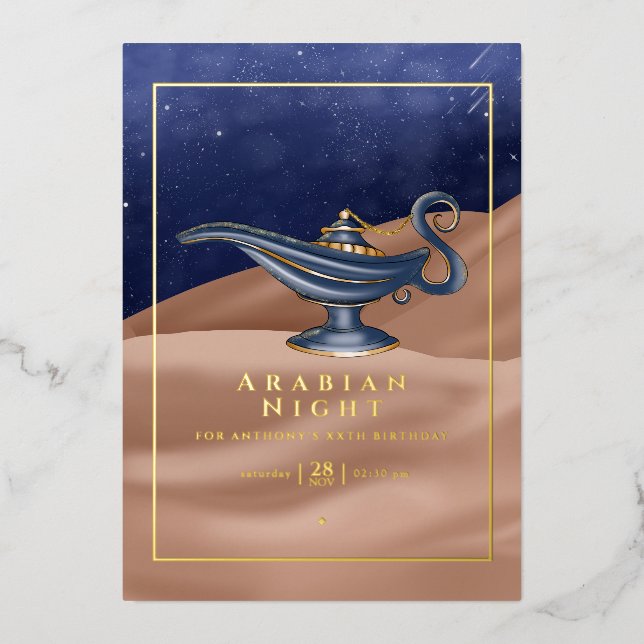Desert Foil Arabian Birthday Foil Invitation (Front)