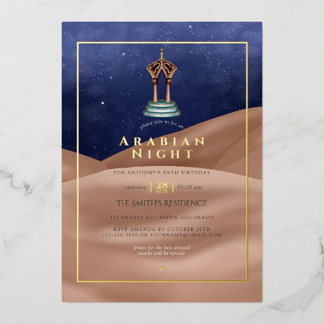 Desert Foil Arabian Birthday Foil Invitation (Front)