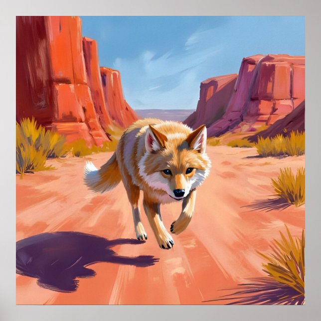 Desert Fox with Vibrant Canyon Landscape Poster (Front)
