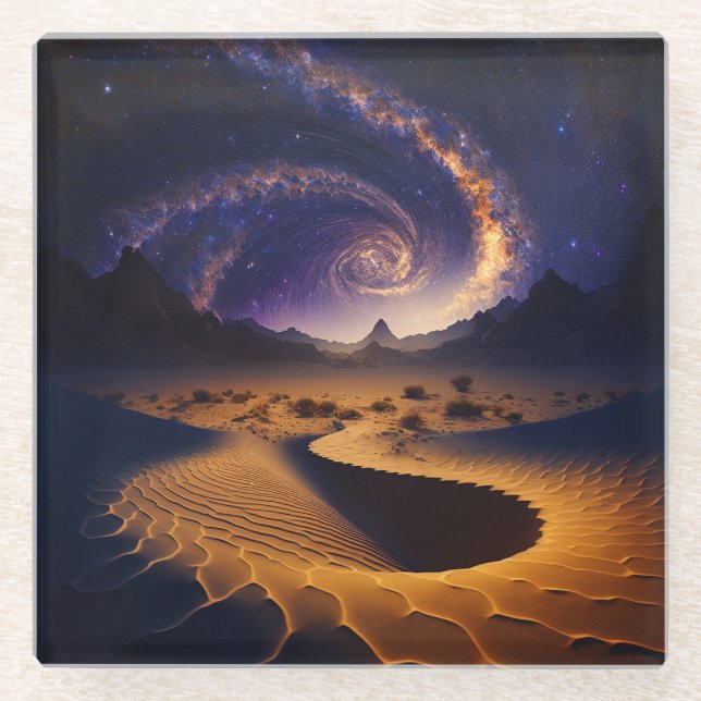 Desert Galaxy Surreal Landscape Art Glass Coaster (Front)