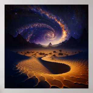 Desert Galaxy Surreal Landscape Art Poster