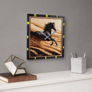 Desert Gallop: Charred Grain Arabian  Square Wall Clock