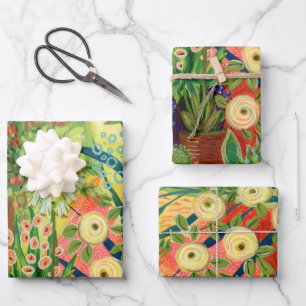 Desert Garden Wrapping Paper Flat Sheet Set of 3